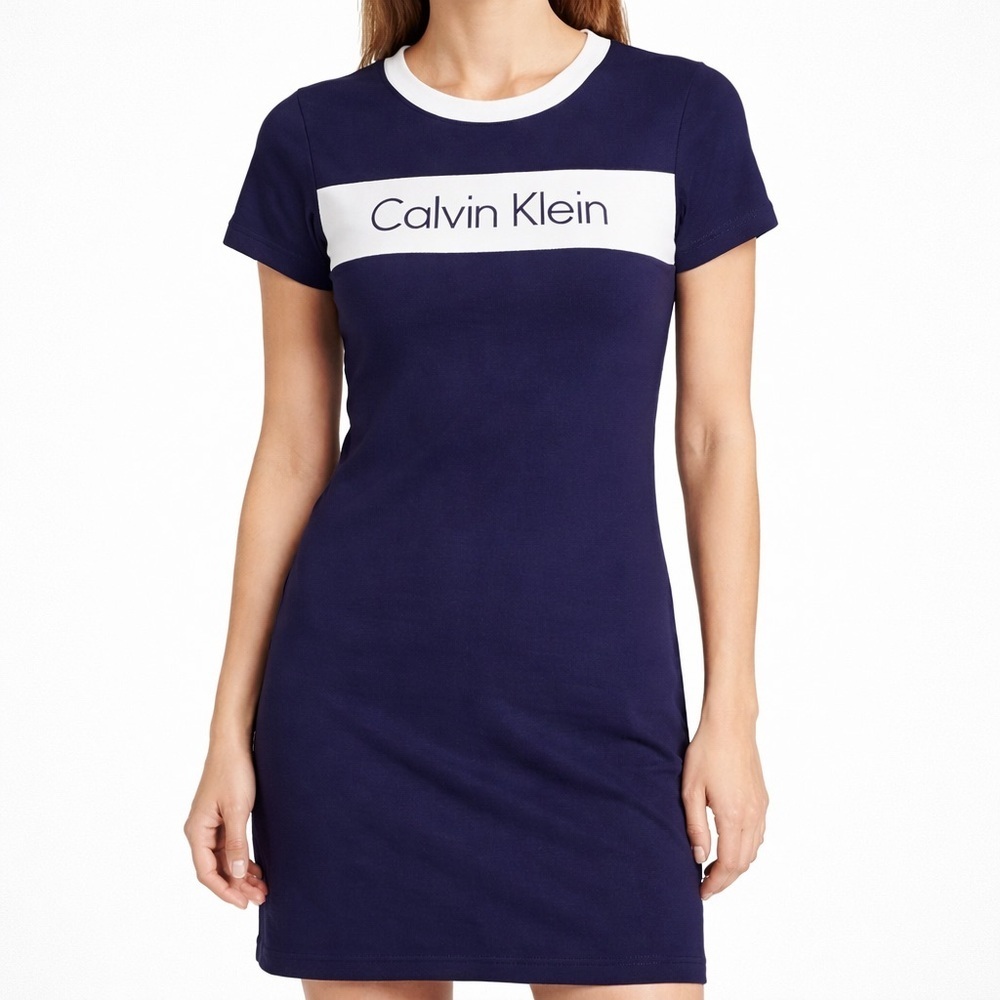 Calvin Klein Logo T-Shirt Dress Navy White Short Sleeve Women’s Small